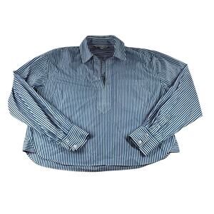 Veronica Beard Khai Striped Popover Shirt 8 Blue White V Neck Relaxed Cotton